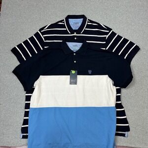 Chaps Mens 2XL Polo Shirt Lot of 2 Colorblock Striped Navy Blue New With Tags
